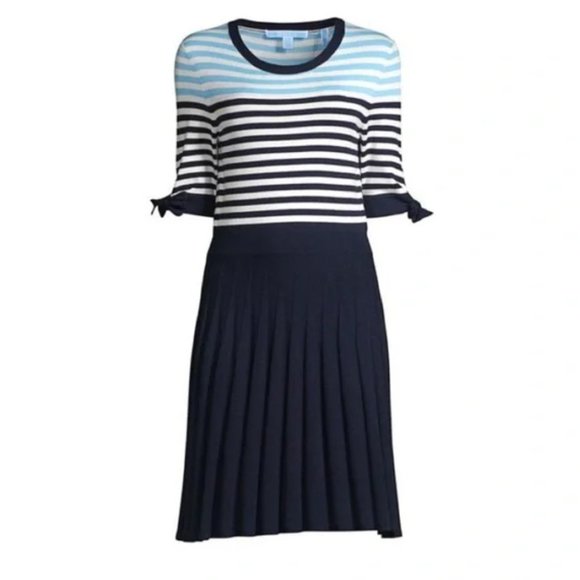 Draper James Sz M Knit Sailor Stripe Sweater Dress Blue - Picture 2 of 5